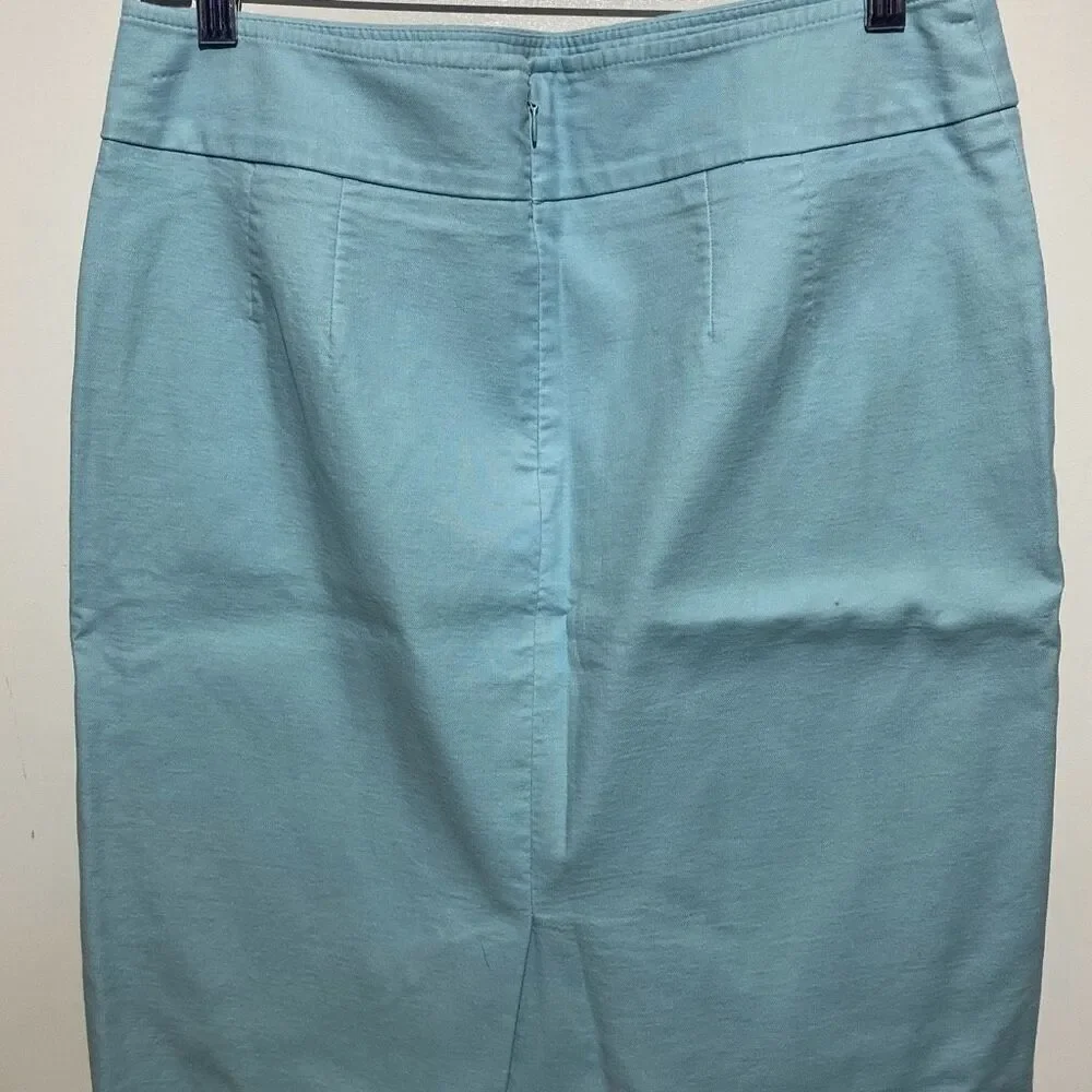 Ann Taylor Women's Light Blue Cotton Blend Solid Lined Pencil Skirt Size 8